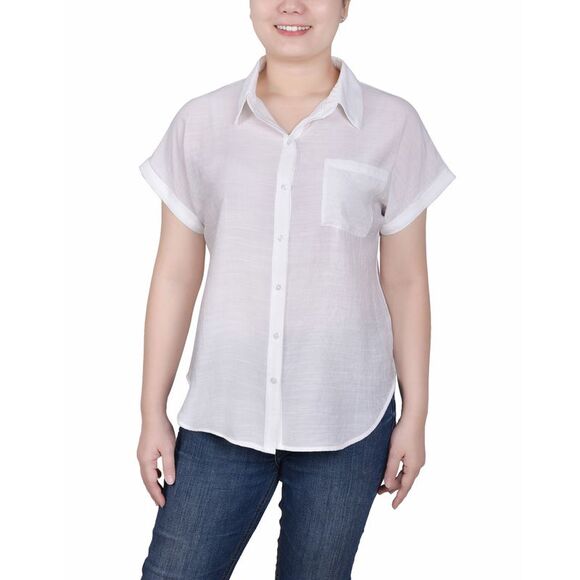 Petite Woven Front, Jersey Back Short Sleeve Top - Picture 1 of 1